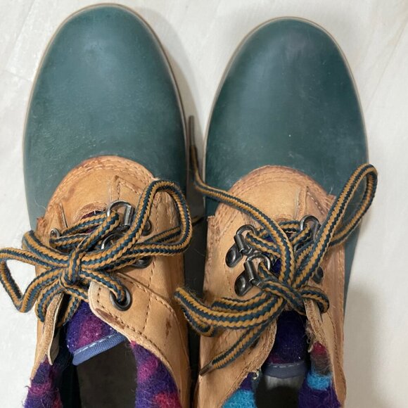 Nine West Duck Boot Vintage 90s Brown Green Lace Up Rubber Padded Collar Size 9 - Picture 6 of 12